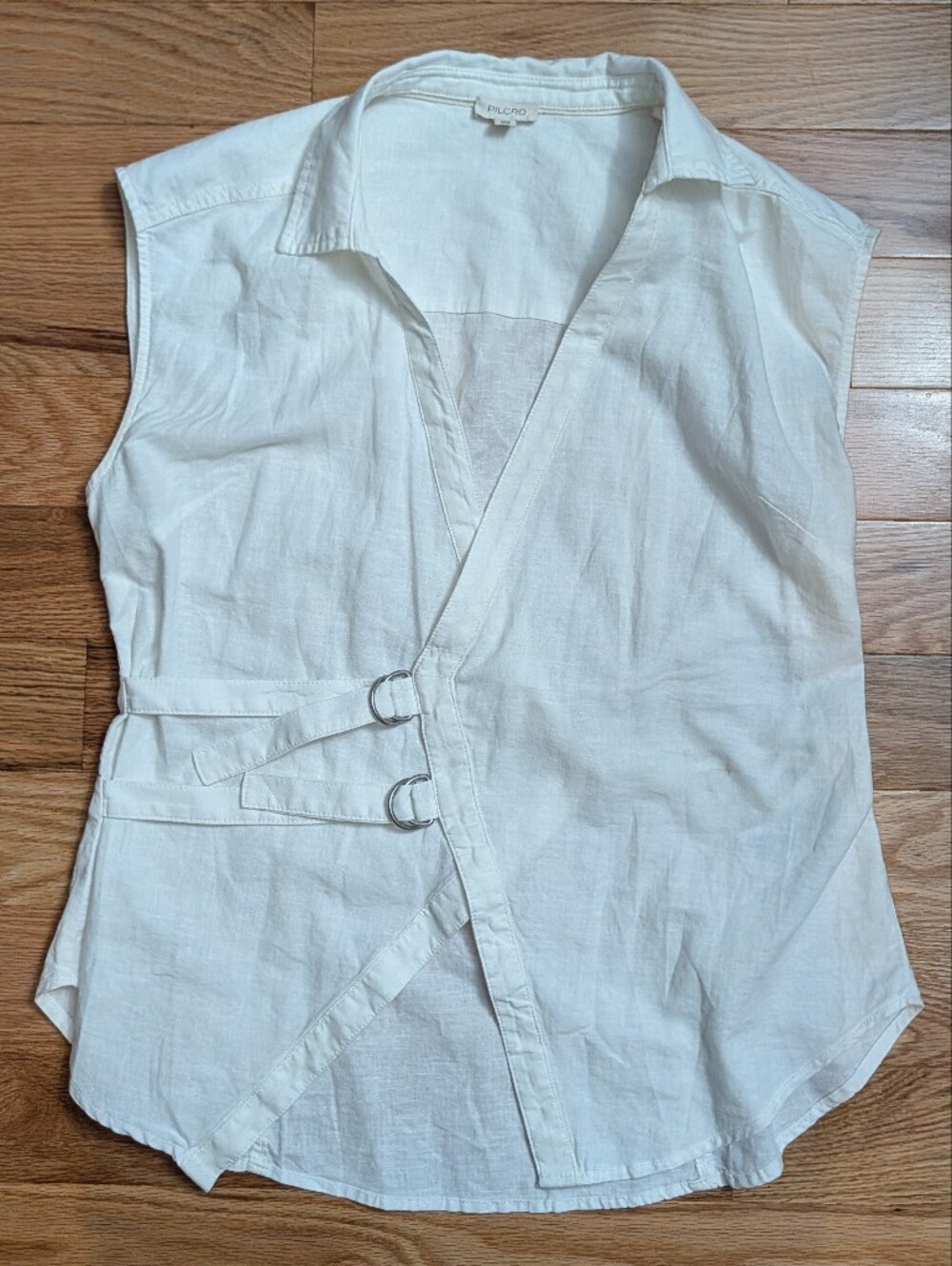 Anthropologie Pilcro Belted Wrap Linen Cotton Blouse Sz M White - Picture 4 of 10